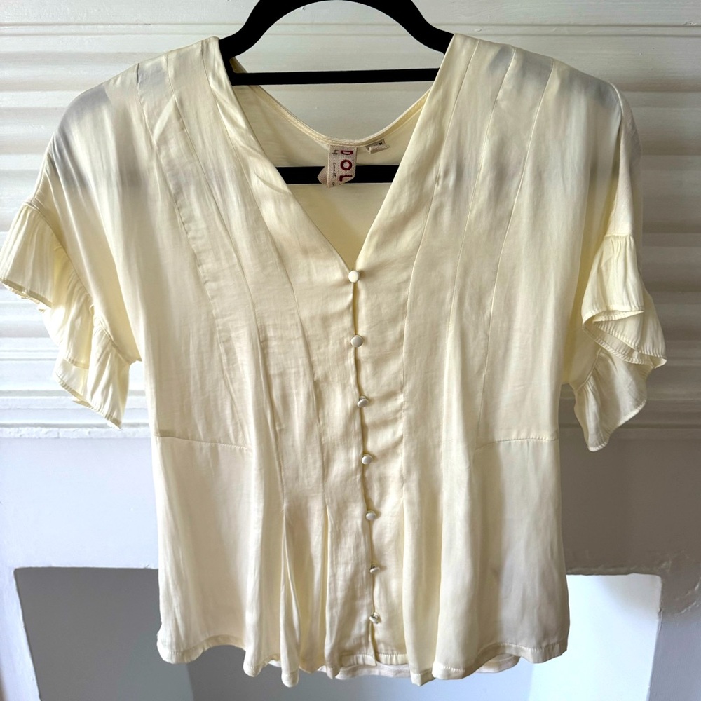 Anthropologie Silky Cream Top w/ Decorative Buttons